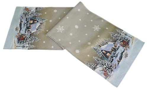texpot Tischläufer 45 x 140 cm Stickerei Winterdorf Weihnachten Winter Weihnachtstischdecke
