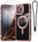 Meifigno for iPhone 16 Pro Max Case, [Wrist Strap & 2X Screen Protectors][Surround Raised Camera Protection][Compatible with MagSafe] Women Cute Luxury Plating Case for 16 Pro Max, Black & Rose Gold