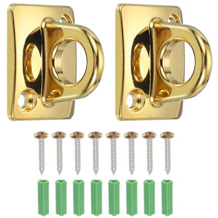 sourcing map Rope Stanchion Wall Plate Hook, 2 Pack Large Loop Wall Plate Hanging Circle Hook Metal Post Queue Line Barrier Hook for Openings Movie Theaters, Gold