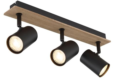 Ceiling Light Spotlights Swivelling Ceiling Spotlight Wood Living Room Ceiling Light Black Hallway MDF Metal 3x GU10 Sockets L x W x H 41 x 6 x 15.2 cm