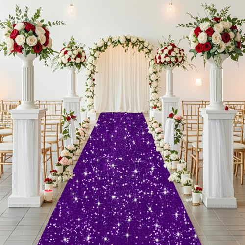ROMANKAS Hochzeits-Gangläufer, für den Außenbereich, lila Teppichläufer für Party, 1,2 x 6,1 m, Gänge, Bodenläufer, Pailletten-Gangläufer, Event-Teppich, Landebahn, Glitzer, Landebahn, Teppich für