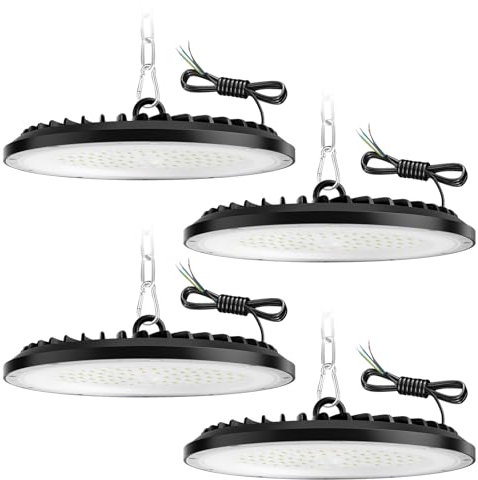 ZXICH 150W UFO LED de alta luz de la bahía,22500LM,6000K blanco frío lámpara de taller,IP65 impermeable LED Iluminación Comercial para Garaje Fábrica Taller(4 Pack,150W)