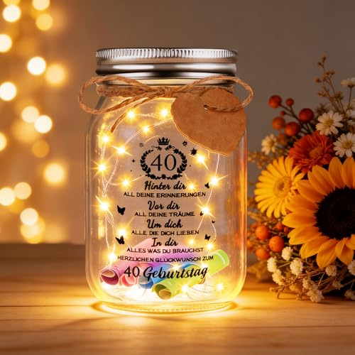 AMFUN LED Flaschenlicht mit Spruch,Dekoflasche mit Lichterkette, Geschenkideen Geschenke 40 Geburtstag für Familie, Freunde