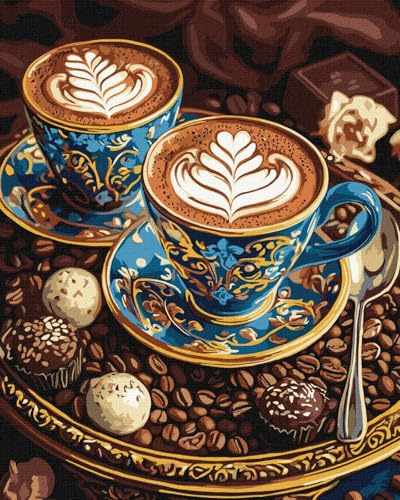 IDEYKA Eine Tasse Inspiration mit metallischen Farben Extra ©art_selena_ua Malen nach Zahlen für Erwachsene, einfaches Acryl-Malen nach Zahlen für Erwachsene, mit rahmen 40x50cm
