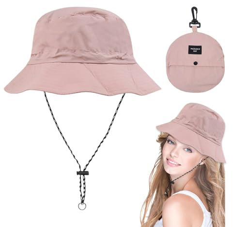 CHAOTEMAI Women's Sun Hat Kopfumfang 21-24in Klappbarer Sonnenhut Damen Sommer Safari Hut Herren mit UV Schutz Summer Hat wasserdicht schnelltrocknend Outdoor Reise Strand Urlaub Camping Angeln（Rosa）