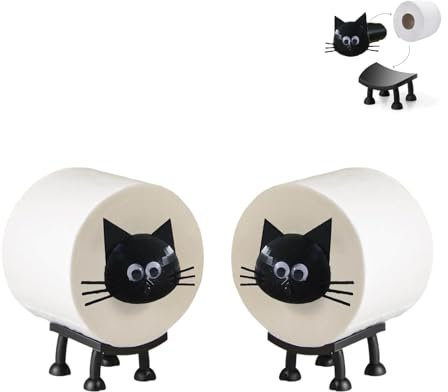 Katzen Toilettenpapierhalter - Lustiger 3D Gedruckter Klorollenhalter, Stehend ohne Bohren, Dekorativ für Badezimmer, WC Rollen Aufbewahrung (Schwarze Katze, 2 Stück)