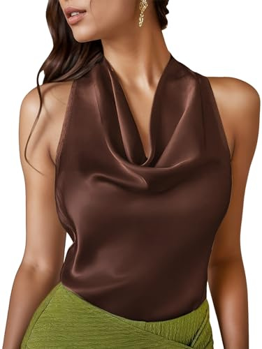 LAOTEPO Haut dos nu à col bénitier pour femme en satin de soie pour sortir, caraco d'été tendance, chemisiers décontractés