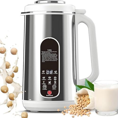 Nut Milk Maker Machine, Stainless Steel Automatic Soy Milk and Juice Maker for Plant-Based and Non-Dairy Beverages with Self Clean and Boil Water Function, 1.2L