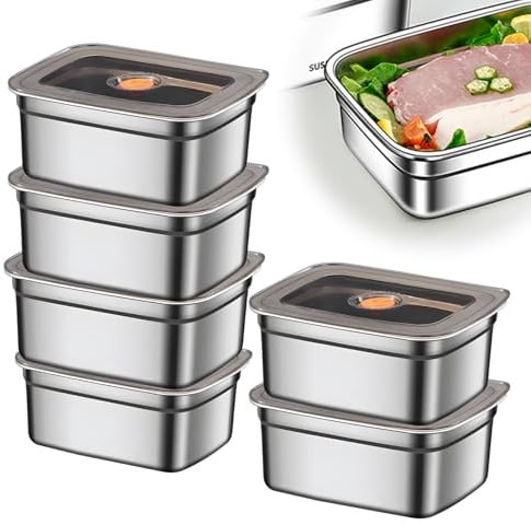 GOMETY 6 Stück Aufschnittbox Fresh, 1000ML Edelstahl Lebensmittel Aufbewahrungsbox, Frischhaltedosen Mit Deckel, Frischhaltedosen aus Edelstahl Spülmaschinenfest & Stapelbar für Obst Fleisch Käse