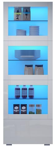 Zenithpath Vitrine 60x40x173cm, Staubdichte Vitrine Schrank mit Transparenten Acryltüren, Aufbewahrungsschrank Stehend für Wohnzimmer, Schlafzimmer, Büro, Weiß