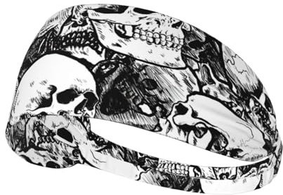 Schweißbänder mit Totenkopf-Muster, verstellbares Haarband für Basketball, Fitness, Leichtathletik, Fußball, Yoga, Schwarz und Weiß