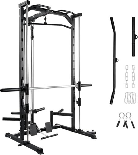 RitFit Power Rack Smith Machine mit Kabelzug | mit Langhantelstange, Klimmzug, Kraftstation für Zuhause & Home Gym, 450kg Belastbarkeit