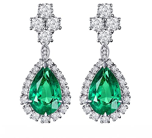 Tolldek Echtgold Schmuck 18K Au750 Weißgold Ohrstecker, Zierlich Ohrringe mit Tropfenschliff 3ct Smaragd Grün, Gold 750 Damen Ohrringe Diamant Allergiefrei