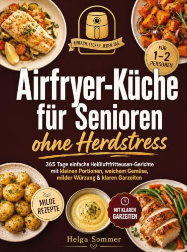 Airfryer-Küche für Senioren ohne Herdstress: 365 Tage einfache Heißluftfritteusen-Gerichte mit kleinen Portionen, weichem Gemüse, milder Würzung & klaren Garzeiten