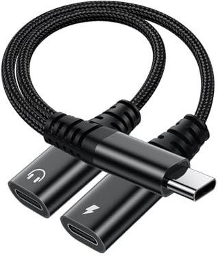 USB C Splitter 1 zu 2,USBC Verteiler Doppelstecker,USB-C Kopfhörer Adapter und Laden für iPhone 17/16/15 /Plus/Pro/Pro Max/iPad/Air/Mini,Samsung S25/S24 S23/S22/S21/S20 Ultra,Google,Laptop usw-Schwarz