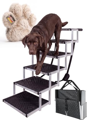Hundetreppe für Auto Hund Anti Rutsch Einstiegshilfe Hundeleiter petigi | 6 Stufen , 70 kg Belastbarkeit, Aluminium, faltbar