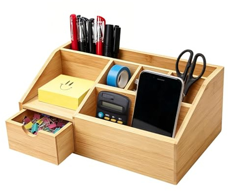 THCTYRP, Boîte de Rangement Bureau en Bambou, avec Tiroirs, Pot à Crayons | Fournitures de Bureau, Rangement de Bureau, Organisateur
