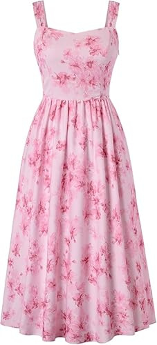 Belle Poque Damen Sommerkleid Blumen Print Midi Kleid Eckiger Ausschnitt Ärmellos A Line Sommerkleid Mit Taschen