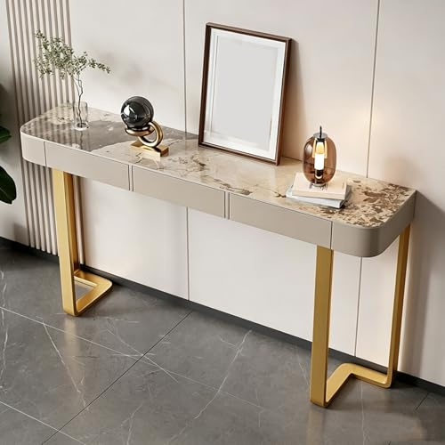 Tdsmyxgs Console D'entrée en Faux Marbre, Console Décorative avec Rangement. Structure en Métal ; Convient Aux Salons Et Aux Entrées(Beige+Black)
