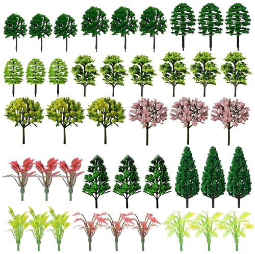 JNYUTEEN 42 Pièces Arbres Miniatures, Modèle Arbres en Plastique de Tailles Variées, Arbre de Diorama et Palmiers pour Jardin Miniature DIY Paysage Ferroviaire Maquette Décorative