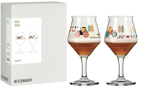 RITZENHOFF 8186002 Bierglas-Set 427 ml - 2er Set - Serie Farm - 2 Stück mit Bauernhof-Motiv - Made in Germany