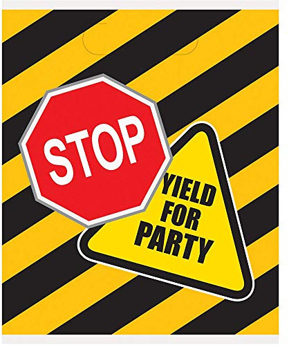 Multicolor Construction Party Zone Loot Bags (27cm x 17cm) Pack of 8 - Goodie Bags for Kids Birthday Party Supplies & Decorations