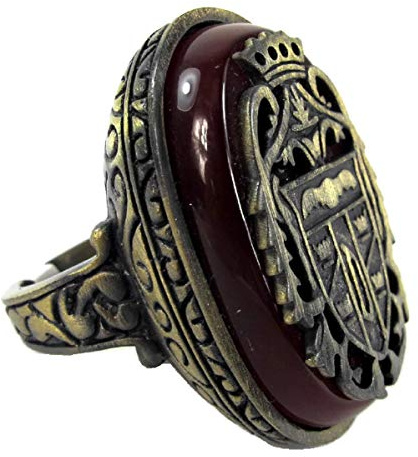 costumebase Dracula Crest Ring Karneol Blutstein Antik Gold/Silber (US 12, Gold)