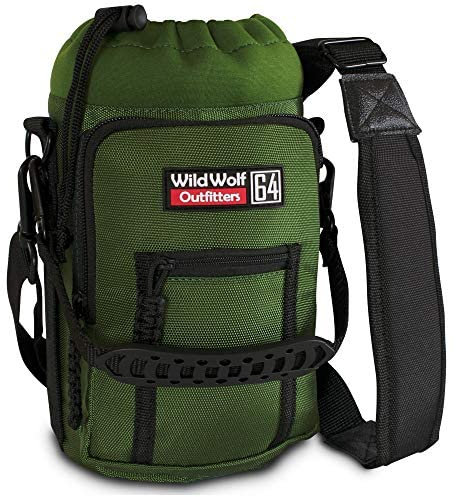 Wild Wolf Outfitters Tasche für Trinkflasche Molle Flaschenhalter Rucksack mit Verstellbarem Gurt und 2 Taschen | Erlaubt Hand Freies Tragen, Schützt und Isoliert Deine Flasche (Grün, 1.9 L)