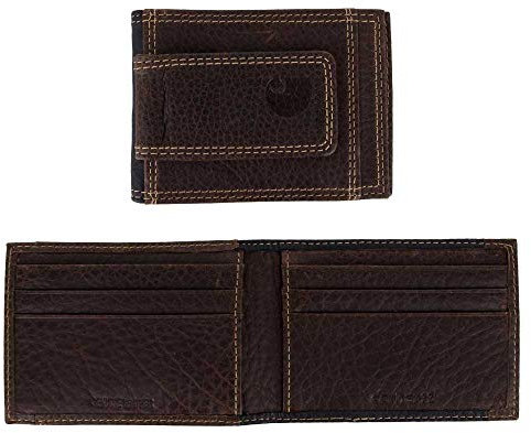 Carhartt Herren Vordertasche Geldbörse, strapazierfähiges Segeltuch, Geldklammer Faltbare Brieftasche, Leder zweifarbig (braun und schwarz), One Size