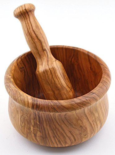ART ESCUDELLERS MORTERO Gigante con Pilon en Madera de Olivo Hecho a Mano. 14,5 cm x 14,5 cm x 9 cm