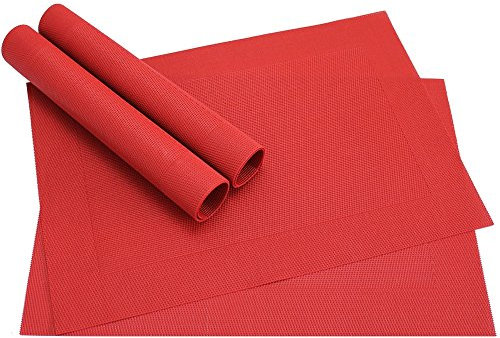 Abwaschbare Tischsets 4er Set in rot - Platzsets als rutschfeste und hitzebeständige Deko Esstisch Unterlagen in 45 x 30 cm - Tisch Platzdeckchen aus abwischbarem PVC für Tischdeko