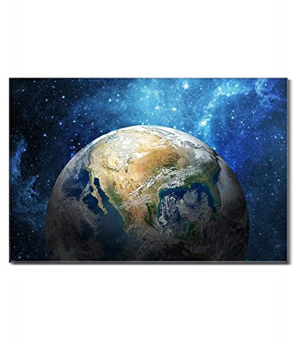 banjado Glas Magnettafel 75x50cm / Magnetwand Glas/Magnetpinnwand als Memoboard Glas/Pinnwand Magnettafel Küche, Büro, Kinderzimmer inkl. 4 Magnete & Montageset - Erdkugel