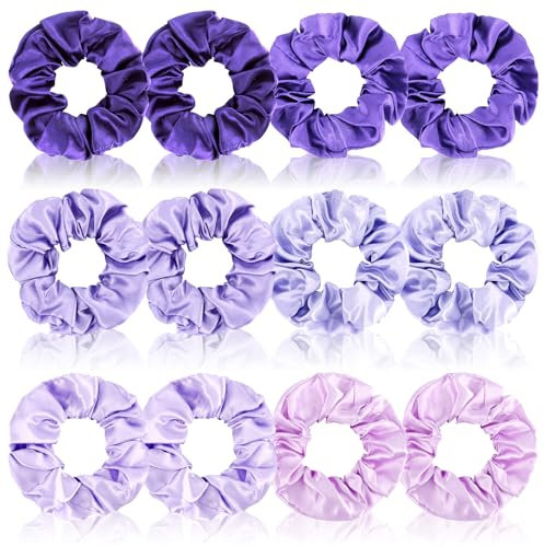 Cubaco 12 elastici per capelli in raso, elastici per capelli, elastici per coda di cavallo, colore: viola