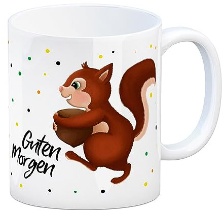 trendaffe Kaffeebecher mit Eichhörnchen Motiv und Spruch: Guten Morgen