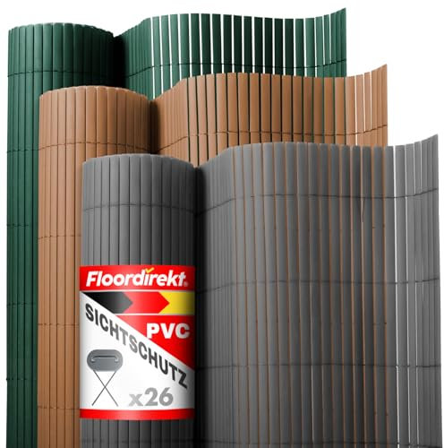 Floordirekt Sichtschutz Zaun Garten 150cm hoch x 500 cm lang Windschutz Terrasse & Balkon Lamellen Sichtschutzmatten aus PVC Gartensichtschutz Zaun Grau