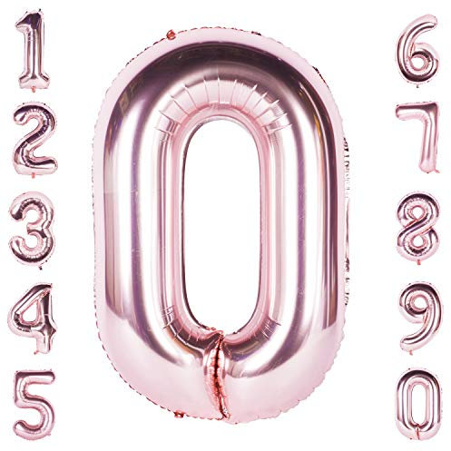 Rose Gold 0 Balloon 40 Inch Giant Helium Foil Number 0 to 9 Rose Gold Balloon Birthday Wedding Party Digital Decorations Number 0