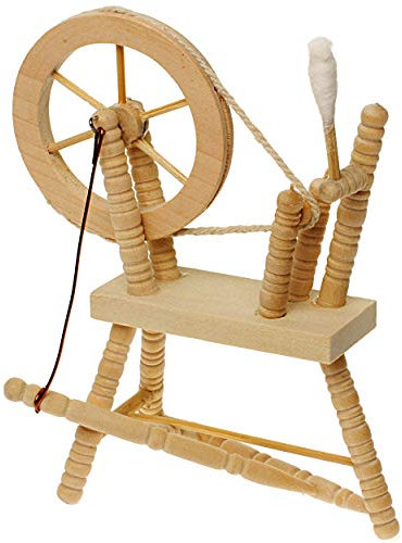 alles-meine.de GmbH 2 Stück Miniatur - Spinnräder - aus hellem Natur Holz - Puppenstube Maßstab 1:12 - Puppenhaus Puppenhausmöbel - zum Spinnen Wolle - Schafwolle Spindel Dornr..
