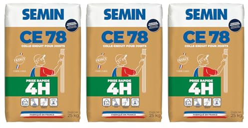 SEMIN CE 78 Rapide 4H – Enduit en Poudre pour Joints de Plaques de Plâtre – Temps de Prise 4 Heures – Finition dans la Journée – Intérieur – 3 X Sac 25 kg
