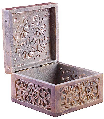KC KULLICRAFT Indian Marble Soapstone Decorative Handcrafted Stone Jewelry Box/Jewelry Storage Organizer/Trinket Ornament Box/Gift Holder With Traditional Design, Brown