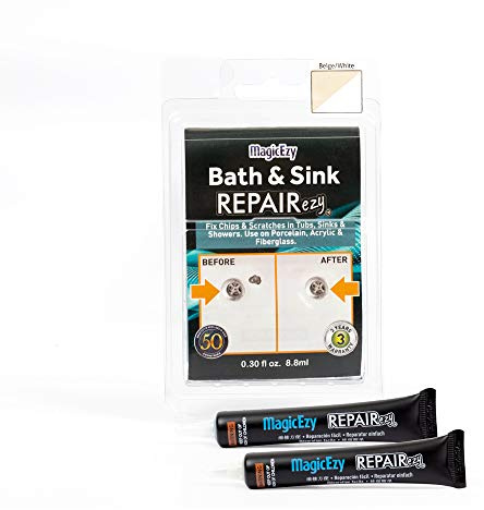MagicEzy Bath & Sink RepairEzy (Beige/White) - Tub Repair Kit | Porcelain, Acrylic, Enamel, and Fiberglass Bathtub Repair | Shower Base Refinishing | Chipped Tub Repair