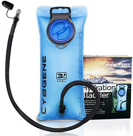 CybGene Trinkblase, Trinkbeutel mit Schlauch, Wasserbehälter Trinksystem für Rucksack mit Großer Öffnung, Auslaufsicherer Deckel, Isolier Schlauchabdeckung, zum Wandern, Radfahren (Blau, 3L)