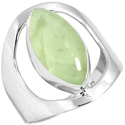 Jeweloporium Grüner Prehnit Silberring Größe 50 (15,9), 925 Sterling Silber Ring für Damen, Natürlicher Marquise Stein Handgefertigter Schmuck