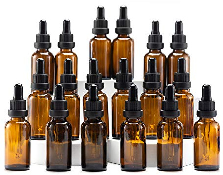 YIZHAO Amber Glass Dropper Bottles 30ml, with Glass Pipette Dropper, for Essential oil, Aromatherapy, Laboratory, Massage, Makeup, Mixing, Travel– 18Pcs