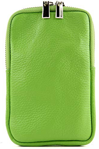 modamoda de T197 Damen Leder Handytasche 6,7 Zoll Umhängetasche handmade in Italy, Farbe:Apfelgrün