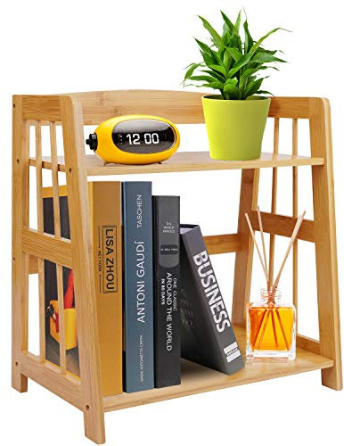 Bamboo Desk Storage Organizer, Countertop Bookcase Kitchen Storage Spice Rack, Plant Flower Stand Rack Bathroom Storage Tower, Desktop Display Shelf Rack Multipurpose Bookshelf for Office Kitchen
