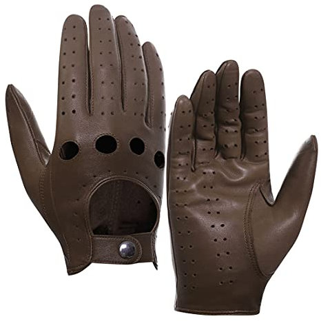 Harssidanzar Herren Lederhandschuhe Lammfell ungefüttert GM026EU,Sattel braun,Größe XXL