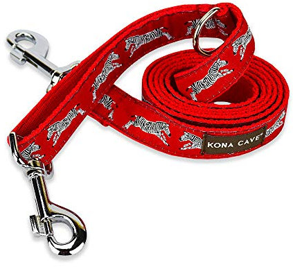 KONA CAVE® - Hochwertige Hundehalsbänder und Hundeleinen - Größenverstellbar - Vegan - Verspielt und Modisch (Leash - 160cm, Zebra auf Rot)