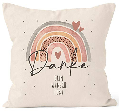 SpecialMe® Kissen-Bezug Danke Regenbogen personalisierbar Wunschtext Dankeschön-Geschenk personalisierte Geschenke Personalisiert rosa Natur 40cm x 40cm