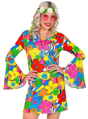 W WIDMANN MILANO Party Fashion - 60er Jahre Flower-Power Kleid | Groovy Style, Hippie-Kostümzubehör für Karneval, Mottoparty und 60s-Events
