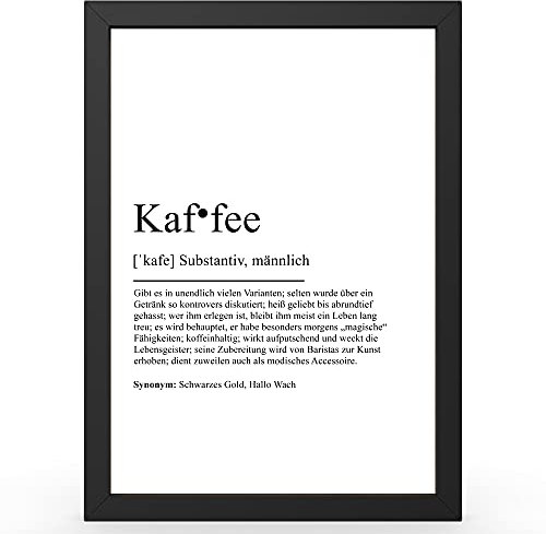 Urhome Kunstdruck Definition Kaffee in DIN A3 A4 A5 optional mit Rahmen Schwarz Weiß - Worterklärung wie im Duden als Wanddeko Poster Deko Wandbild mit Spruch für Wohnung Familie Geschenk